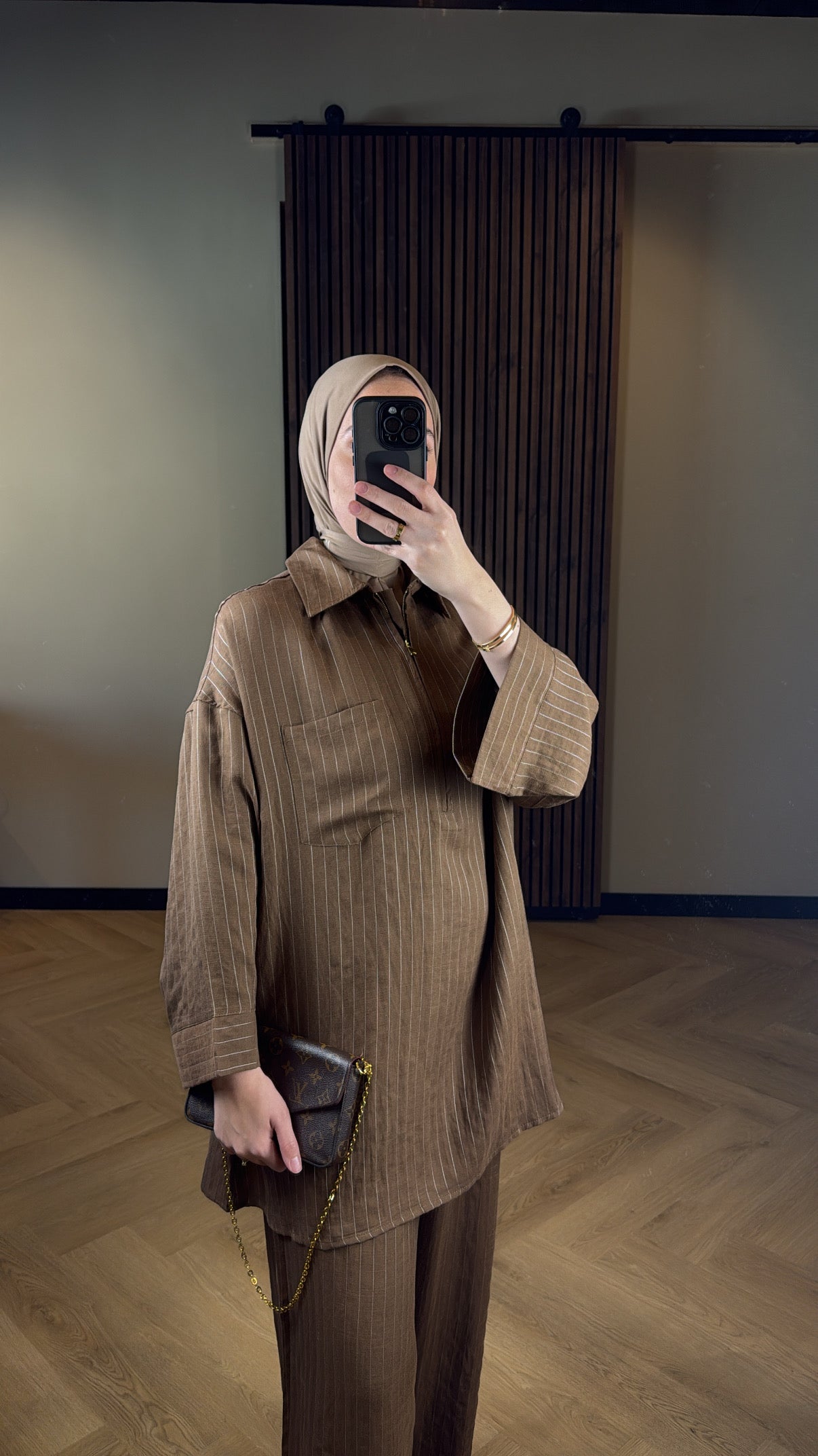 Striped Two Piece Set - Brown