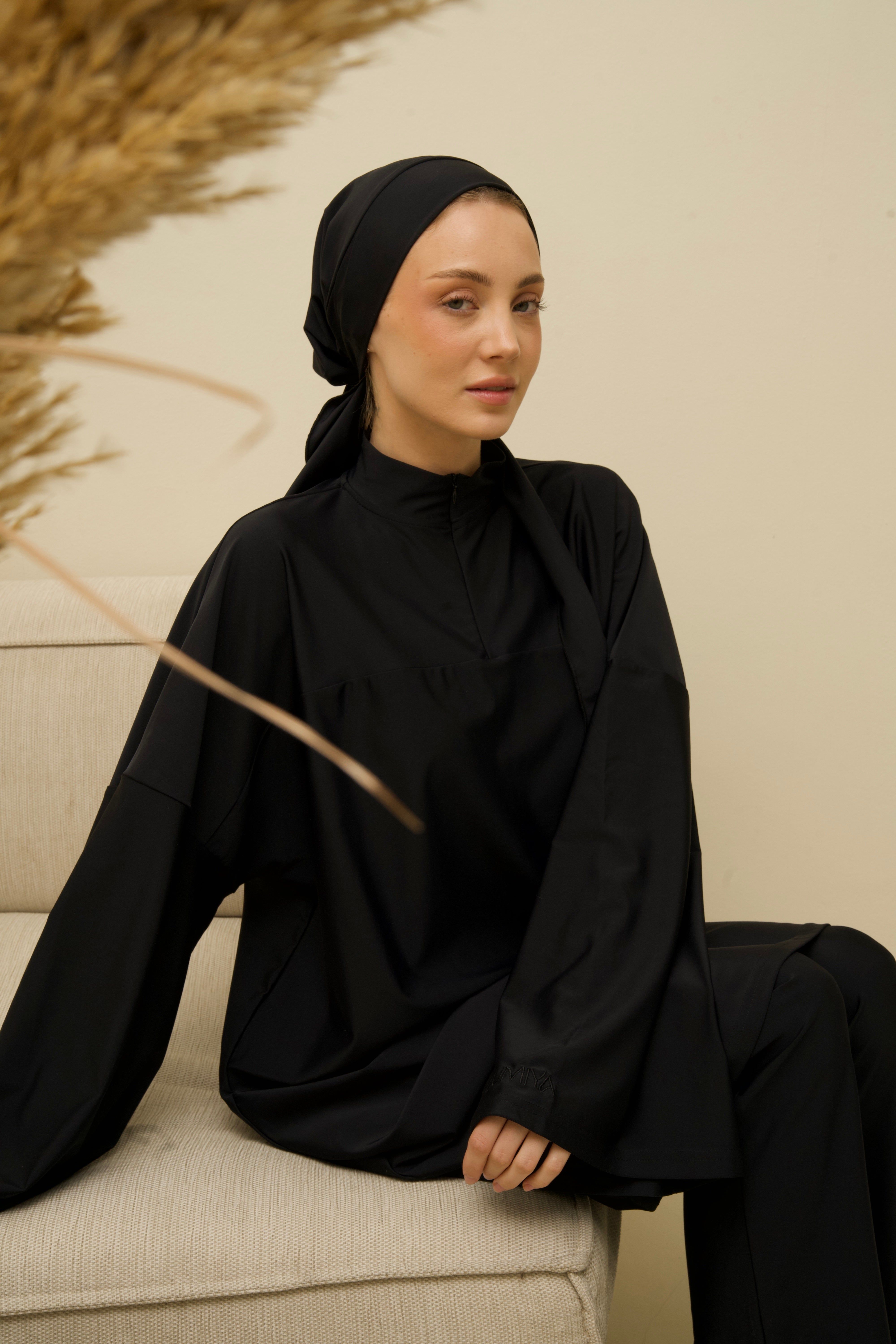 Oversized Zip Burkini Long - Black