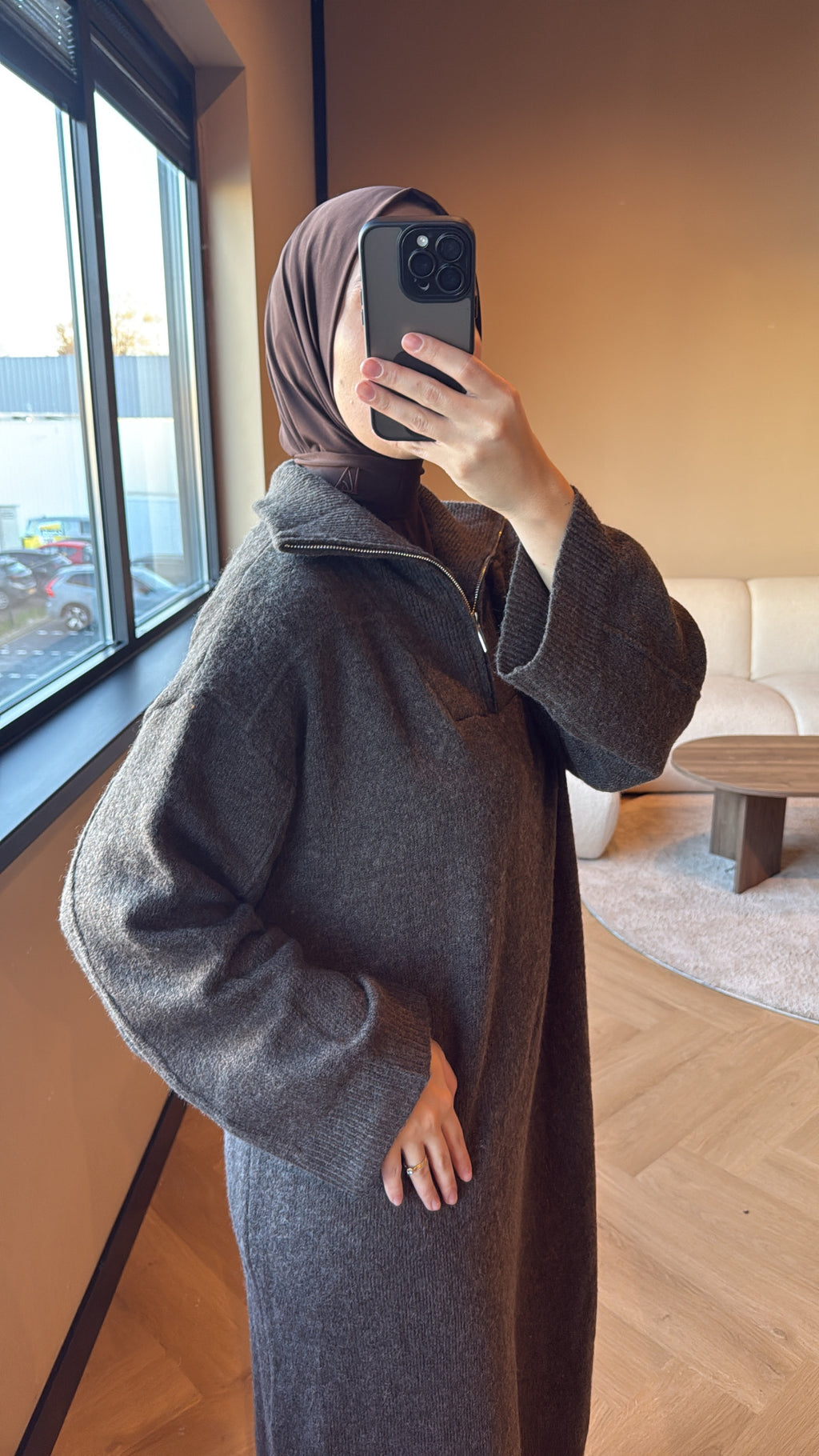 Zipper Dress - Brown