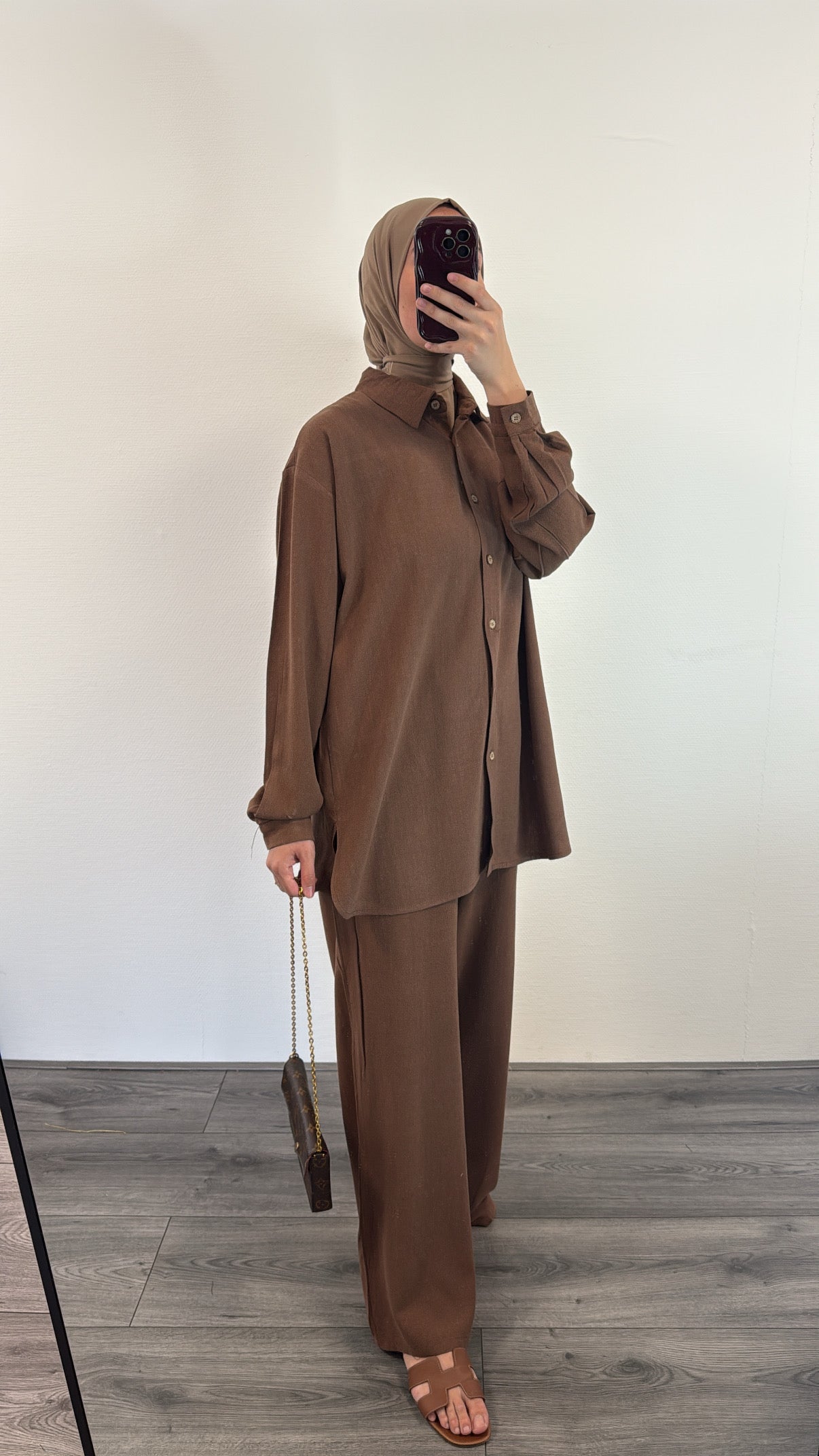 Linen Two Piece Set - Brown