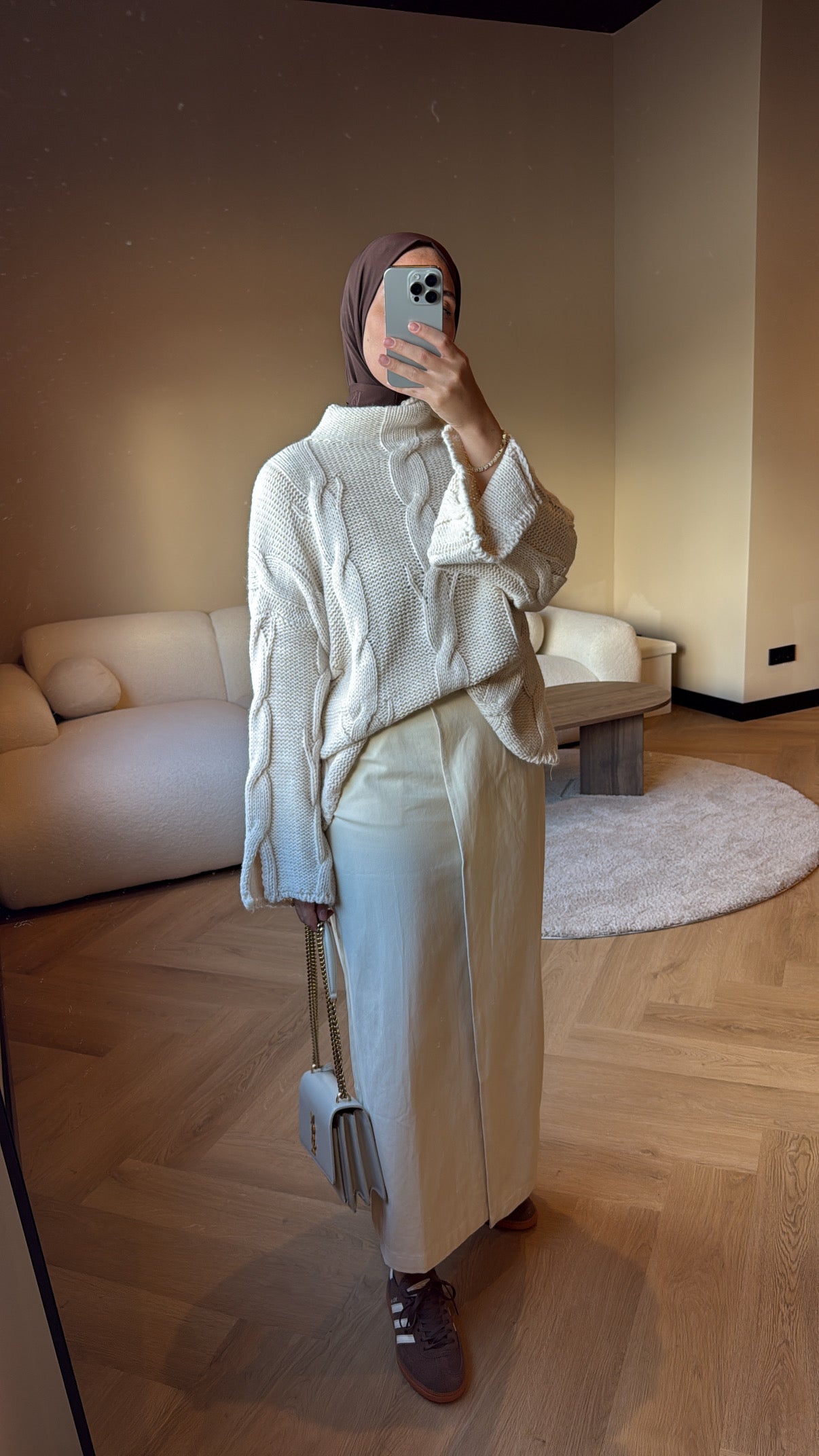 Denim Wrap Skirt - Beige