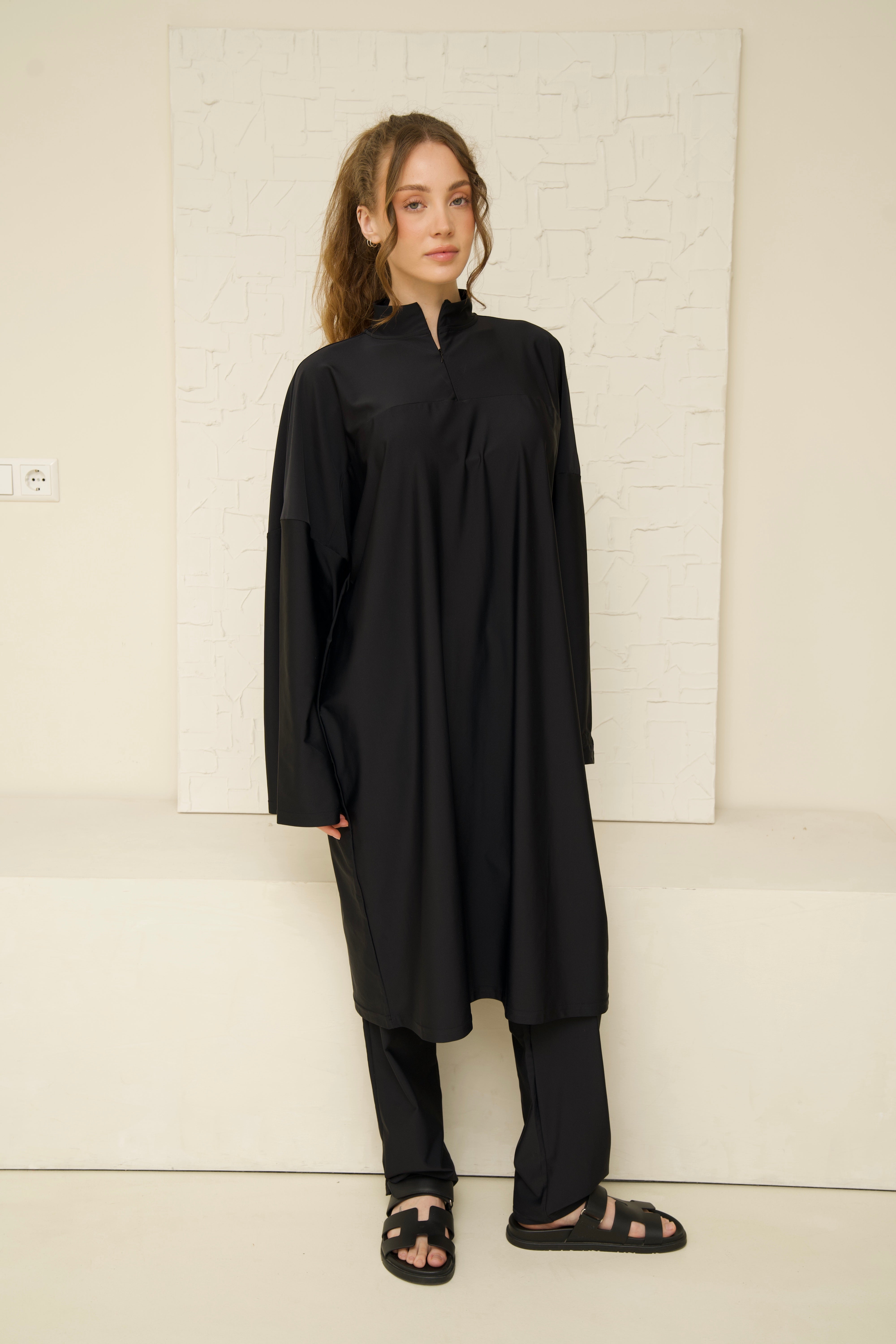 Oversized Zip Burkini Long  - Black