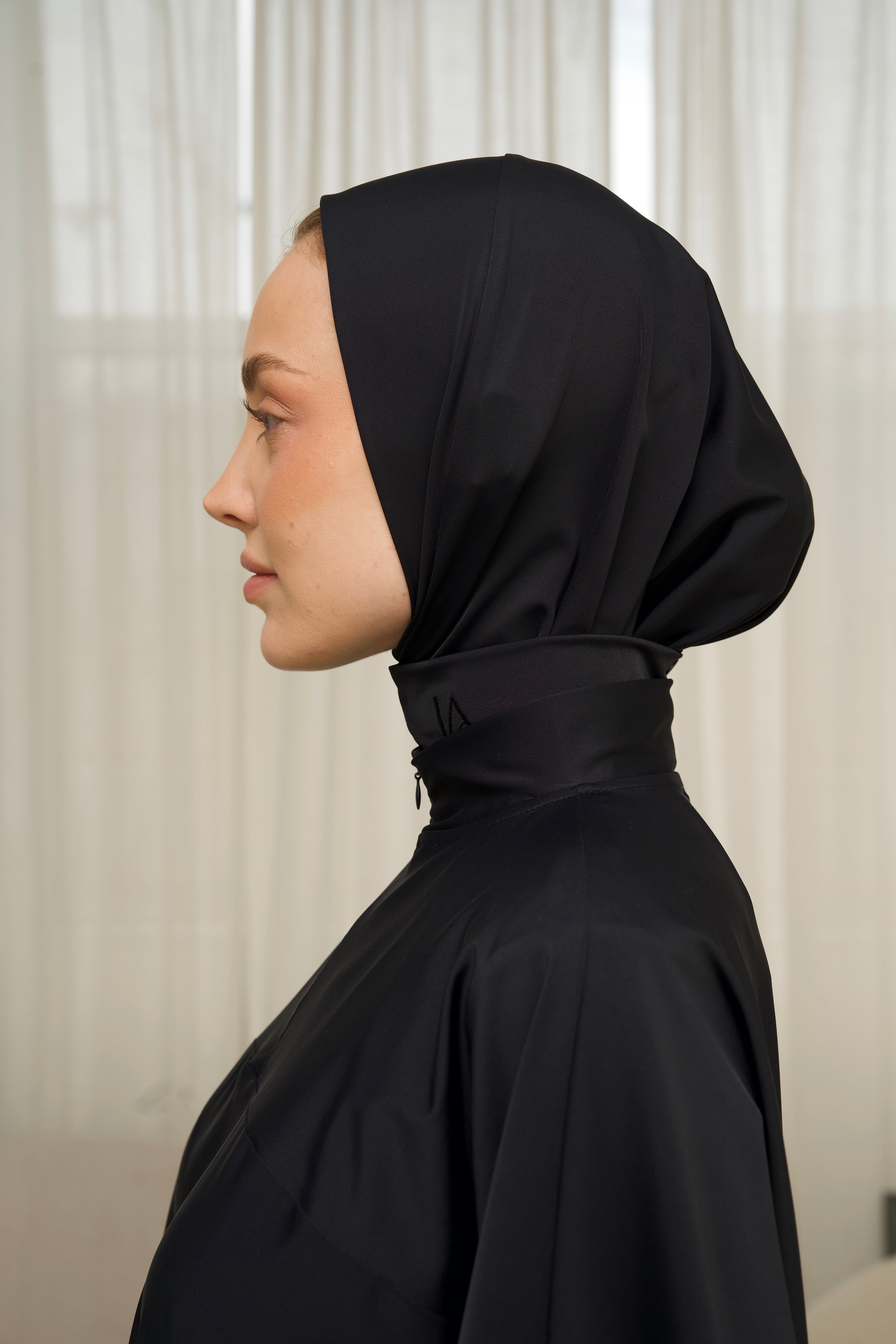 Oversized Zip Burkini Long  - Black
