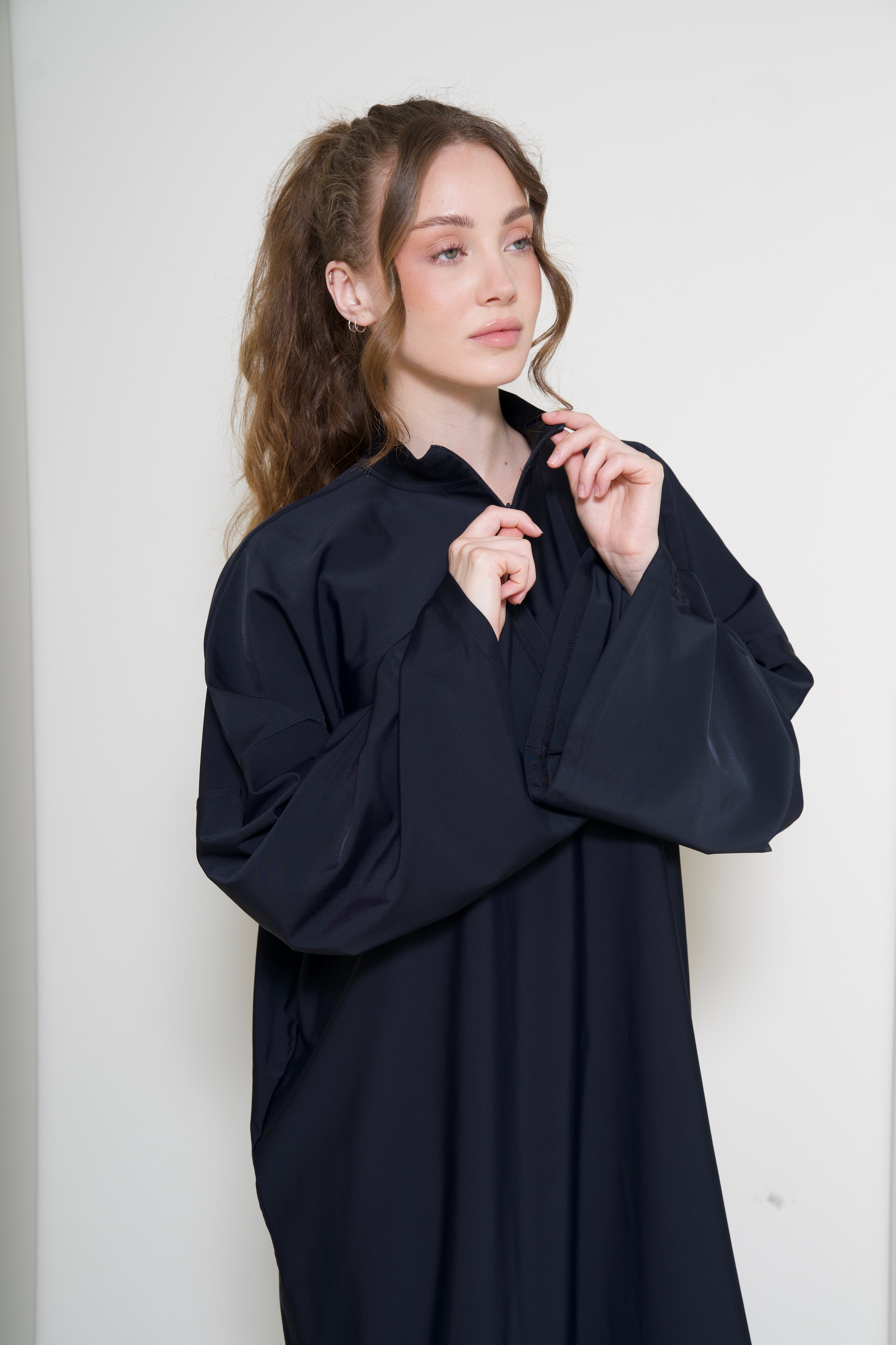 Oversized Zip Burkini Long  - Black